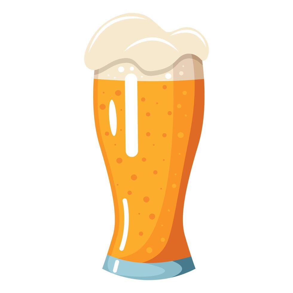 A glass of beer with foam on top. The glass is tall and slender vector