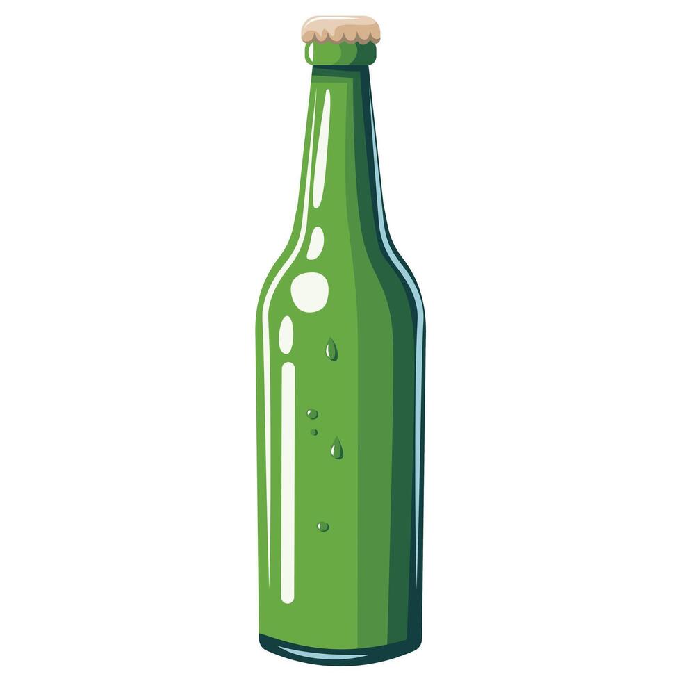 A green bottle of beer. The bottle is on a white background vector