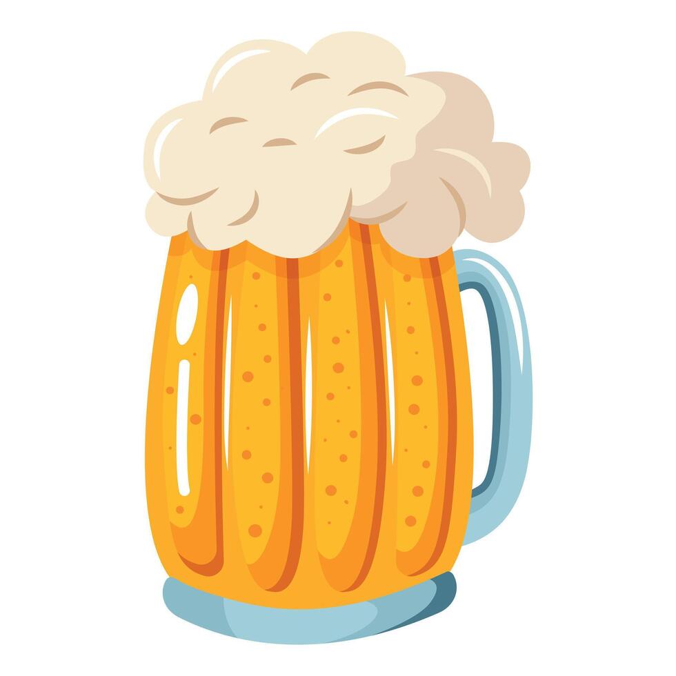 A glass of beer with foam on top. vector