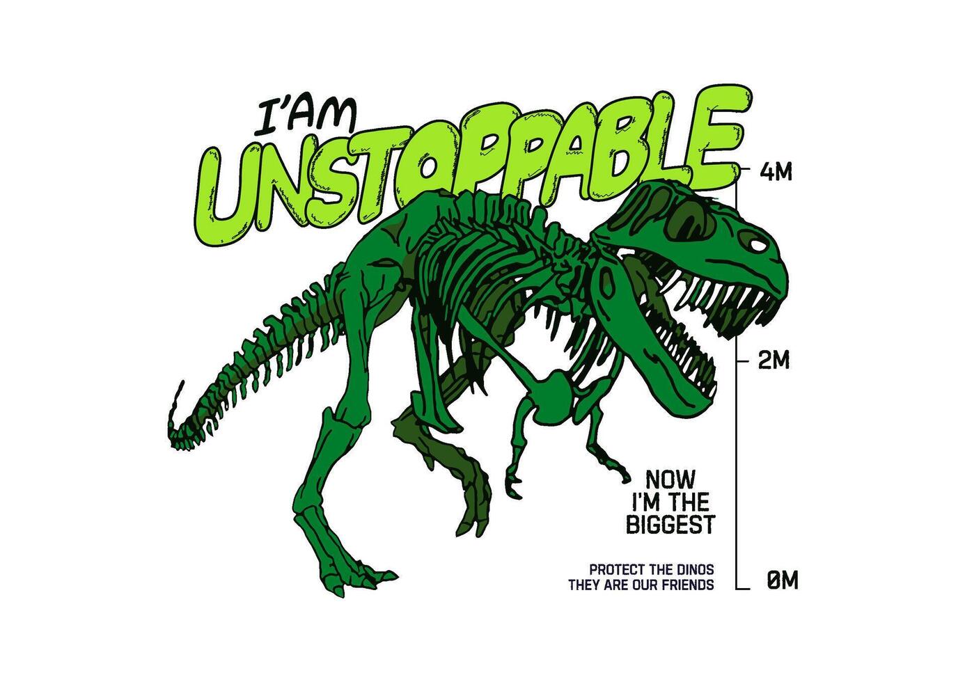 dinosaur slogan i am unstoppable with hand drawn dinosaur illustration for fashion print vector