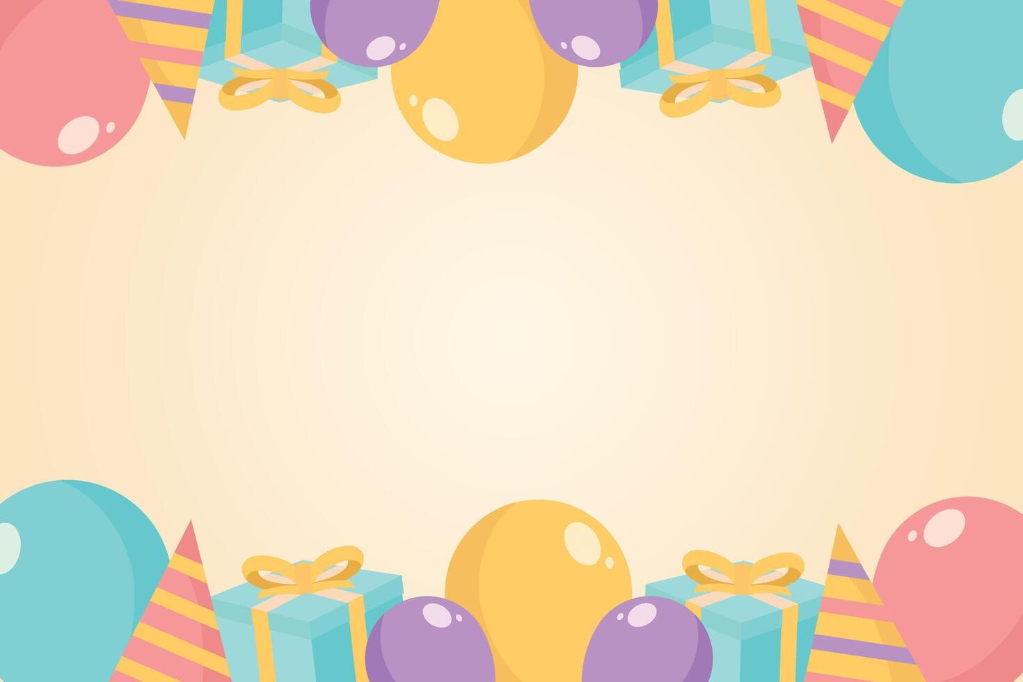 Birthday Party Background Copy Space Banner Ribbon with Balloons, Stars, and Gift Box Flat Gradient Illustration Minimalist vector