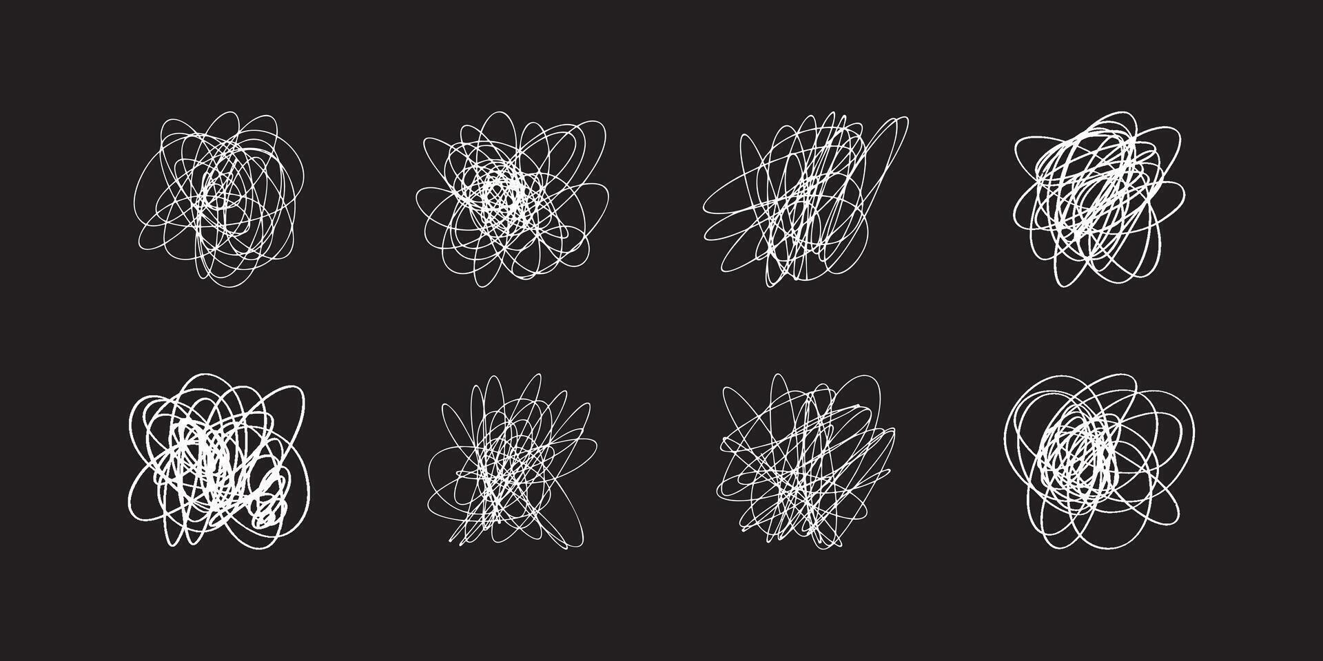 Random scribble shapes. Collection of chaotic hand-drawn doodles. Illustration for artistic designs. vector