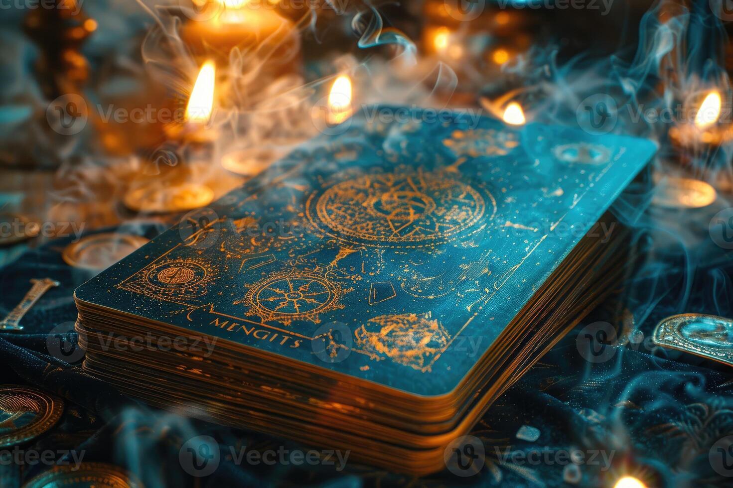 Tarot card depicting an elegant lady in a mystical setting photo