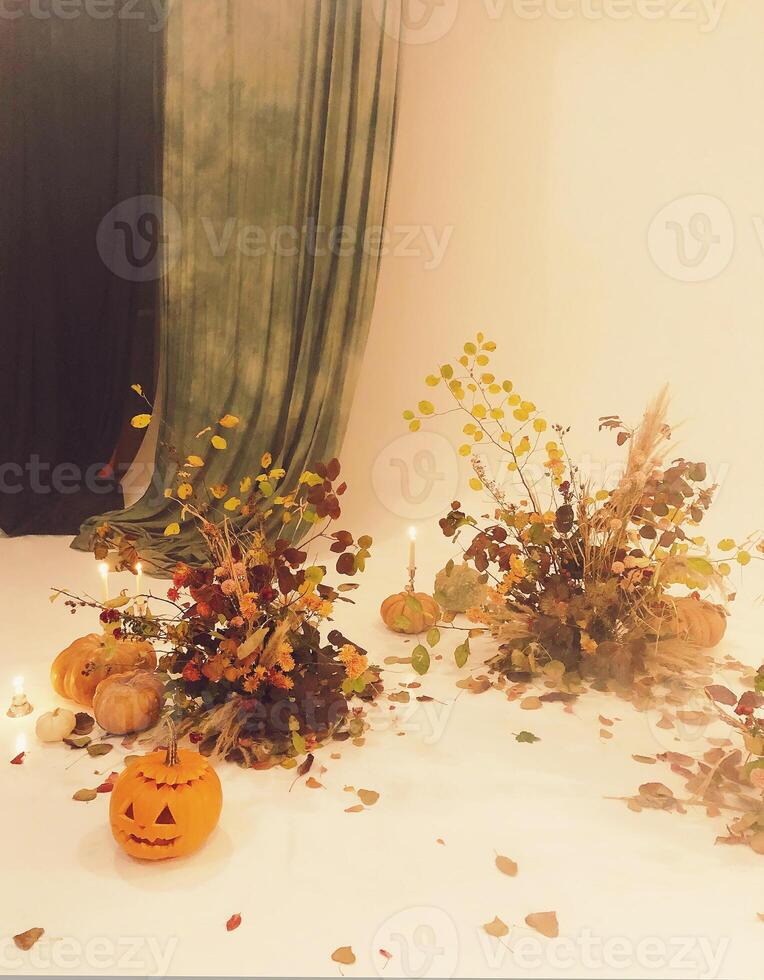 Composition of natural Halloween decorations photo