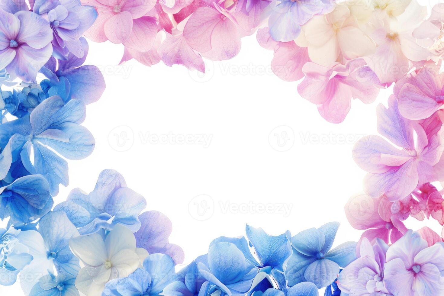 A floral banner with pastel-colored flowers and a spacious blank area in the center for text. photo