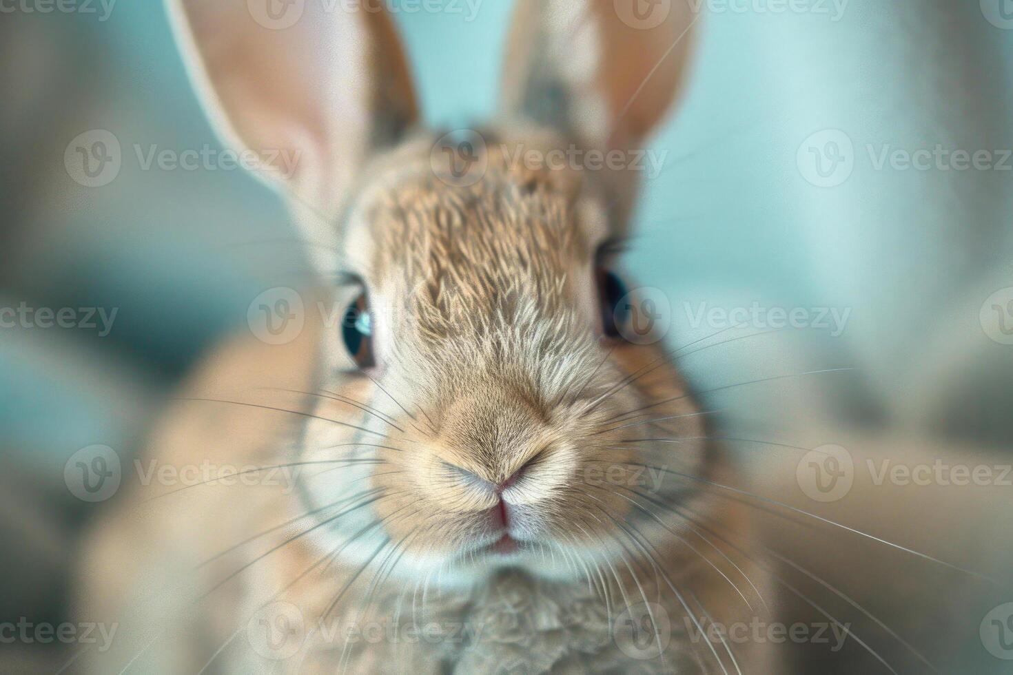 Close-up of a curious bunny's face. photo