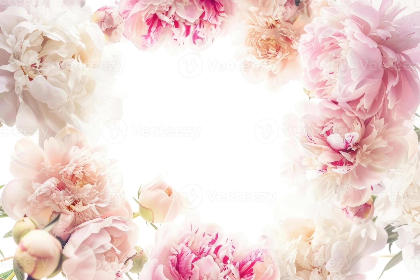 Banner with peonies and empty space for design. photo