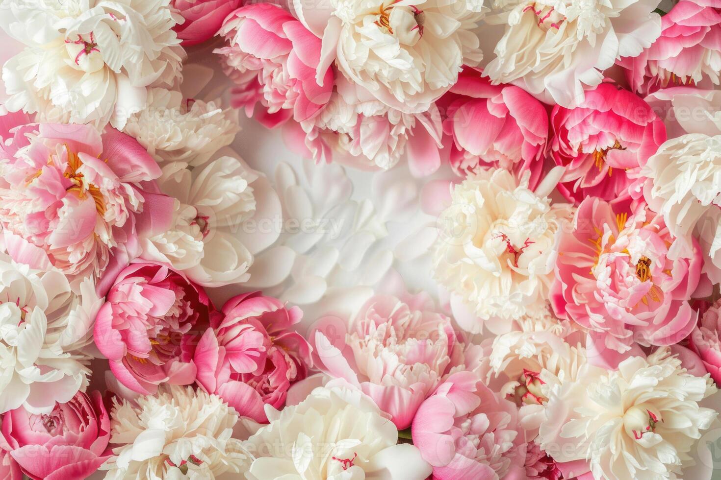 Banner with peonies and empty space for design. photo