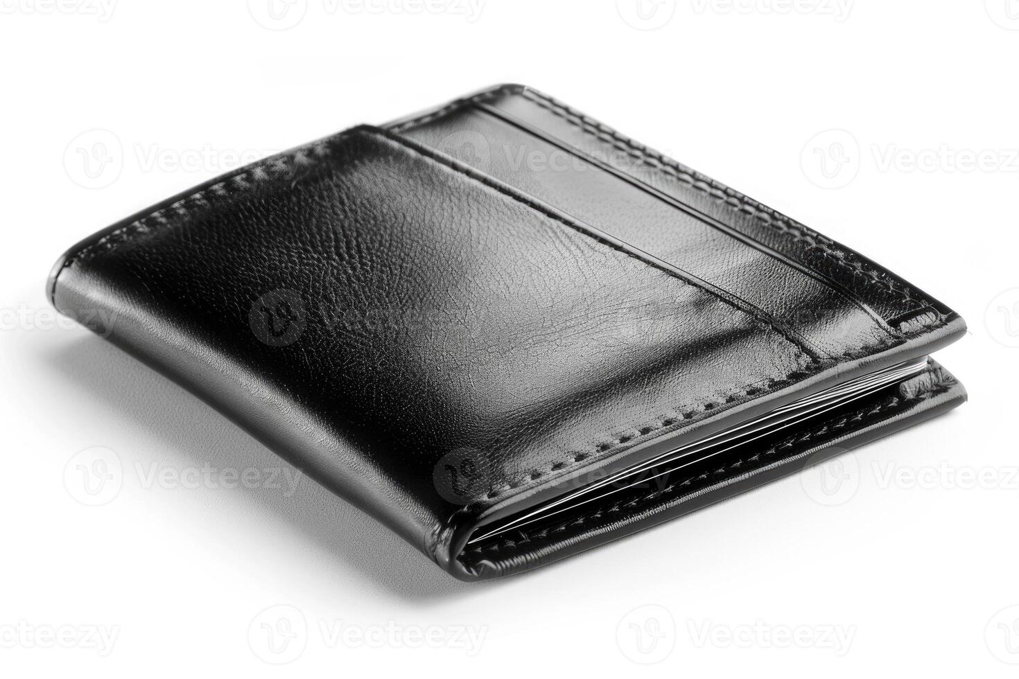 A black leather wallet isolated on a white background. photo