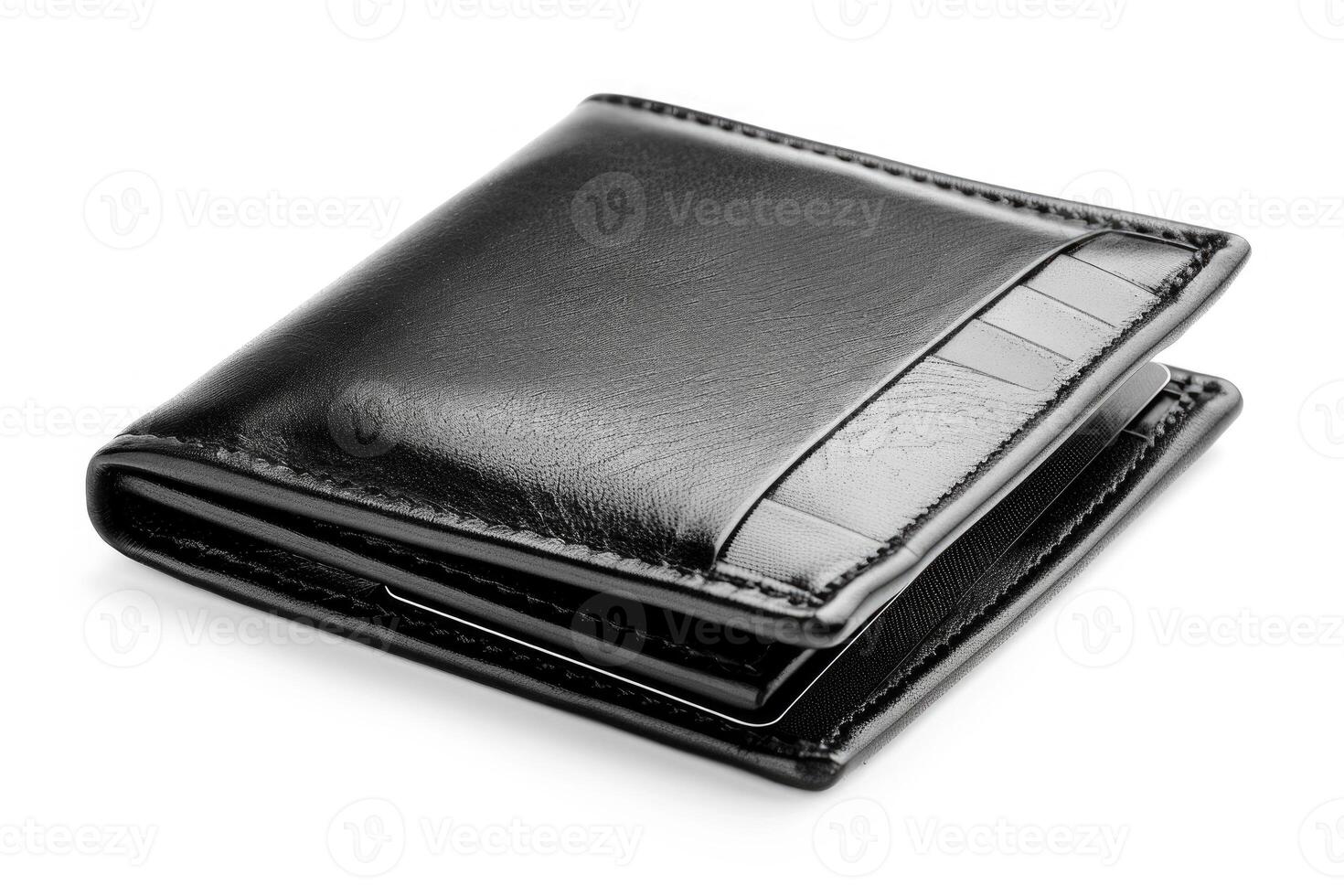 A black leather wallet isolated on a white background. photo