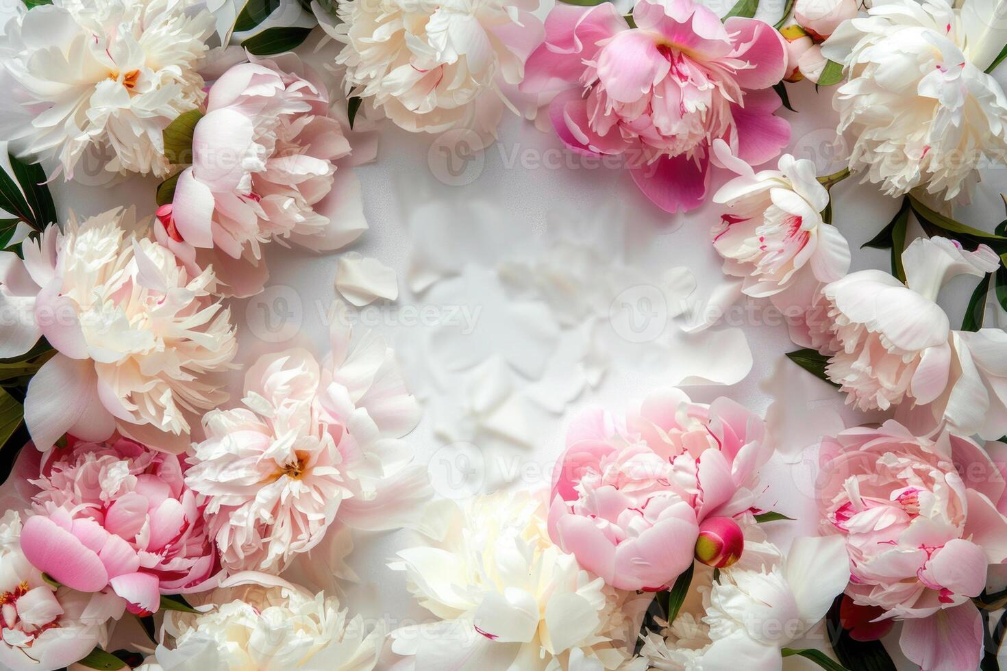 Floral banner with peonies and blank design area. photo