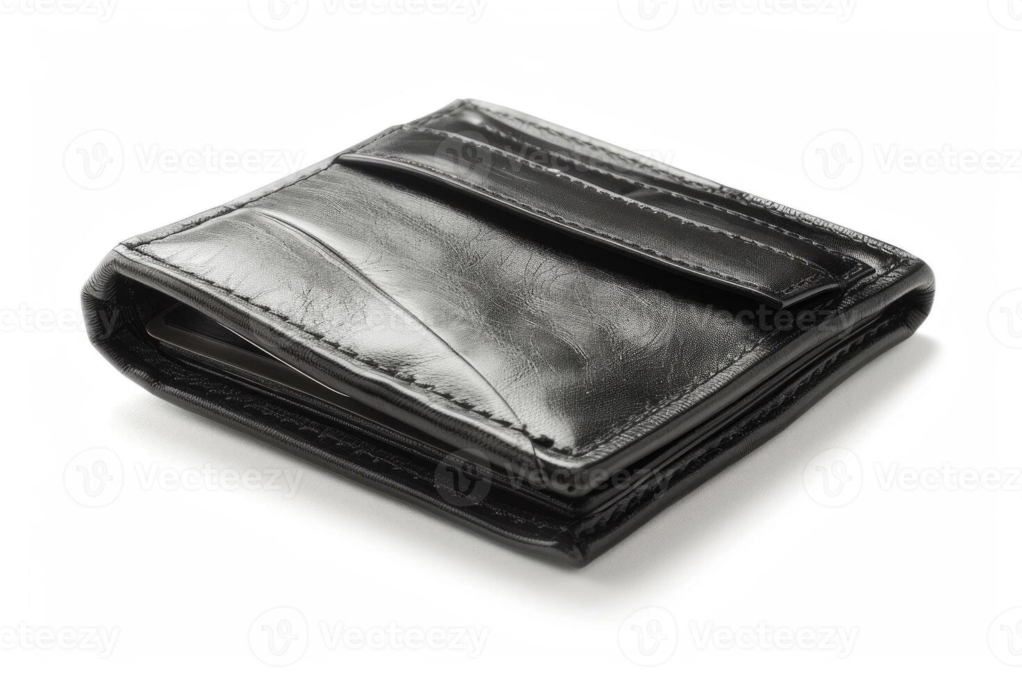 A black leather wallet isolated on a white background. photo