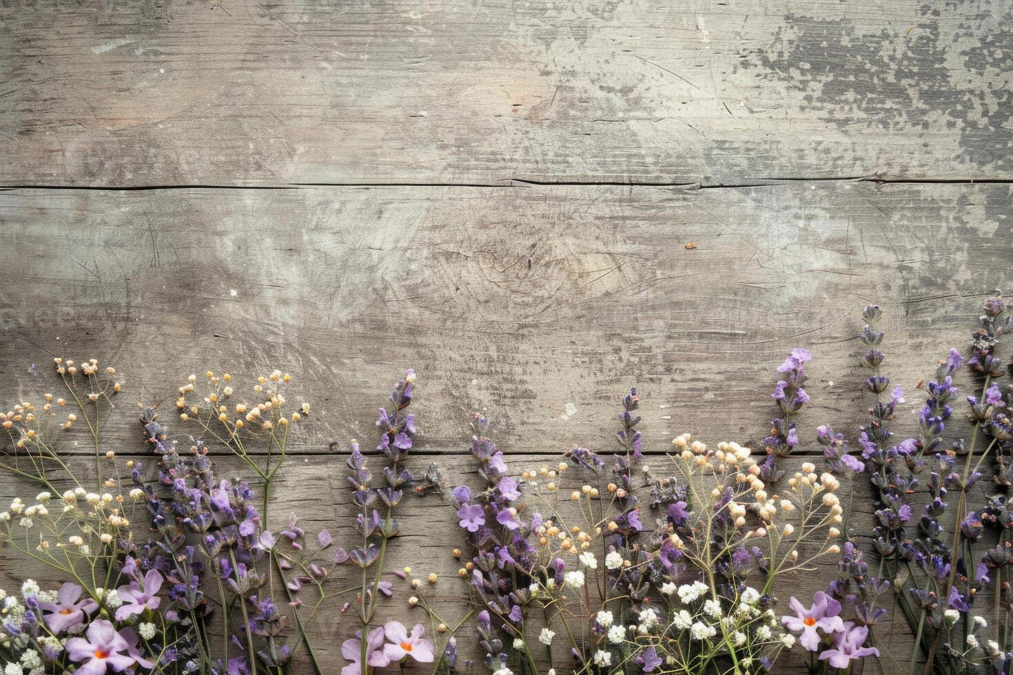 Rustic small flower bouquet with empty space on top. photo