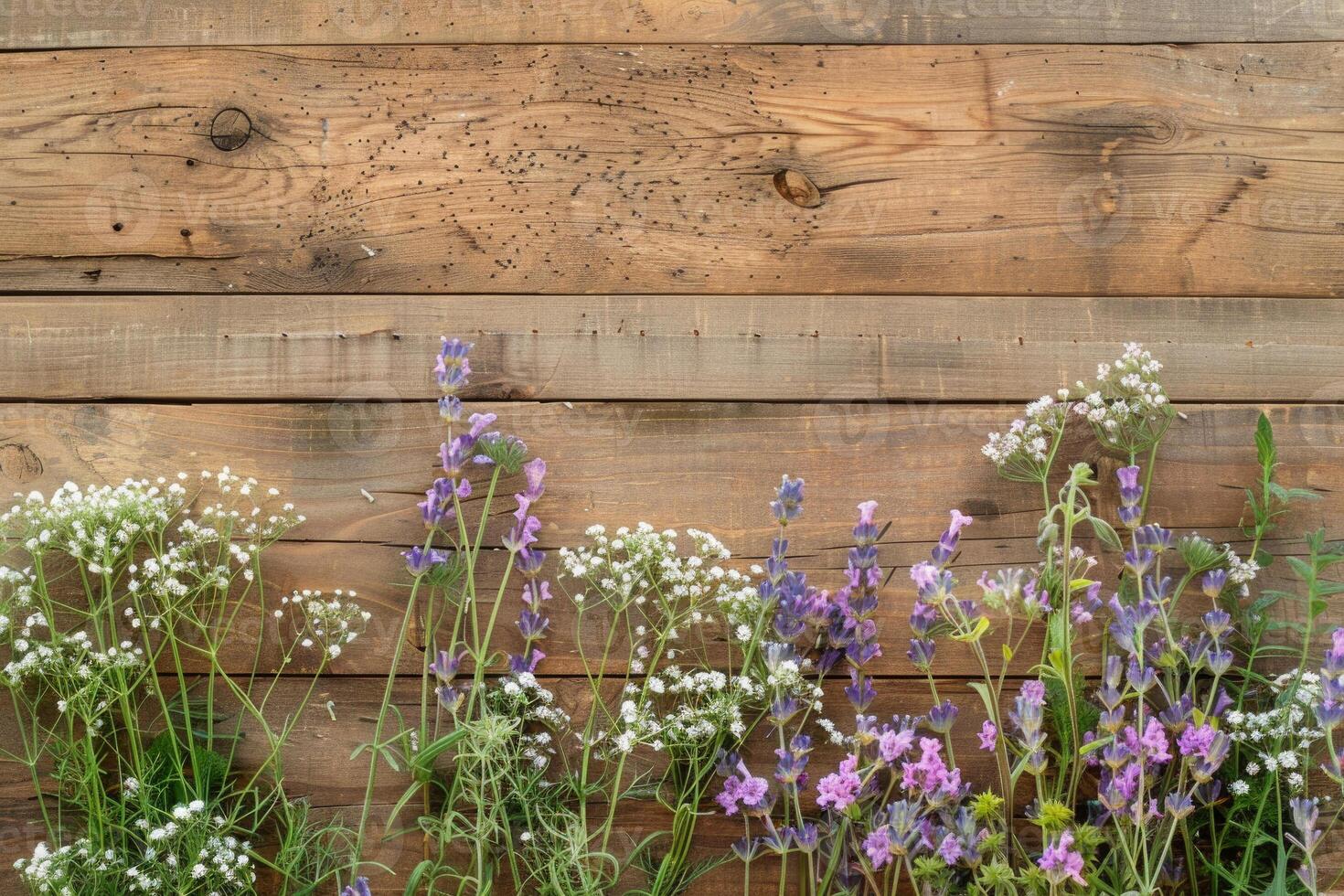 Rustic small flower bouquet with empty space on top. photo