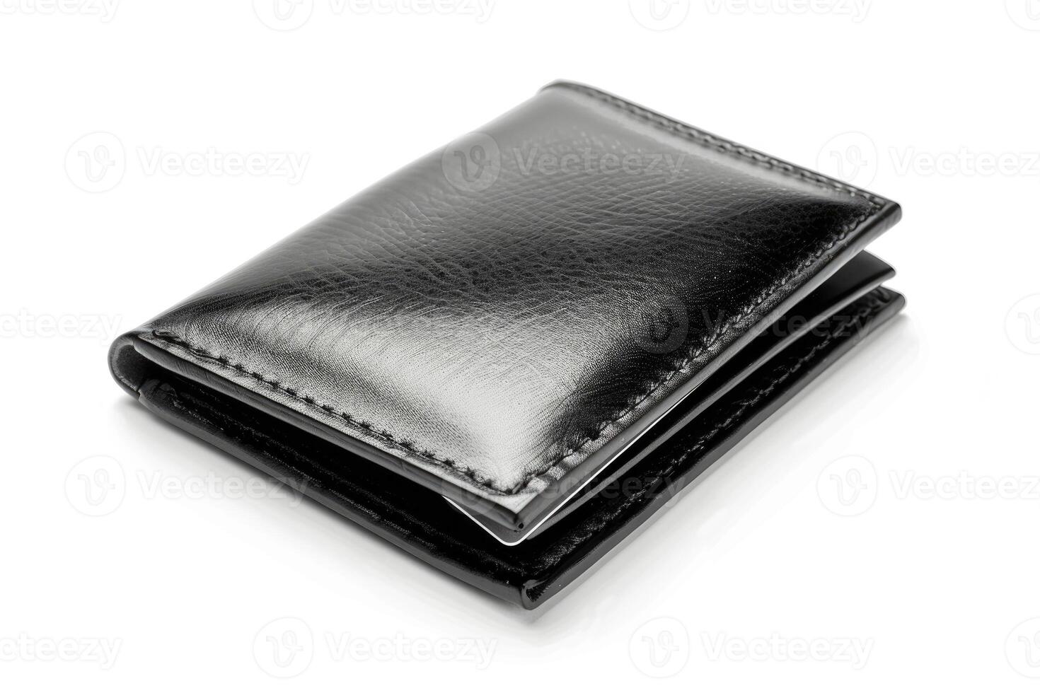 A black leather wallet isolated on a white background. photo