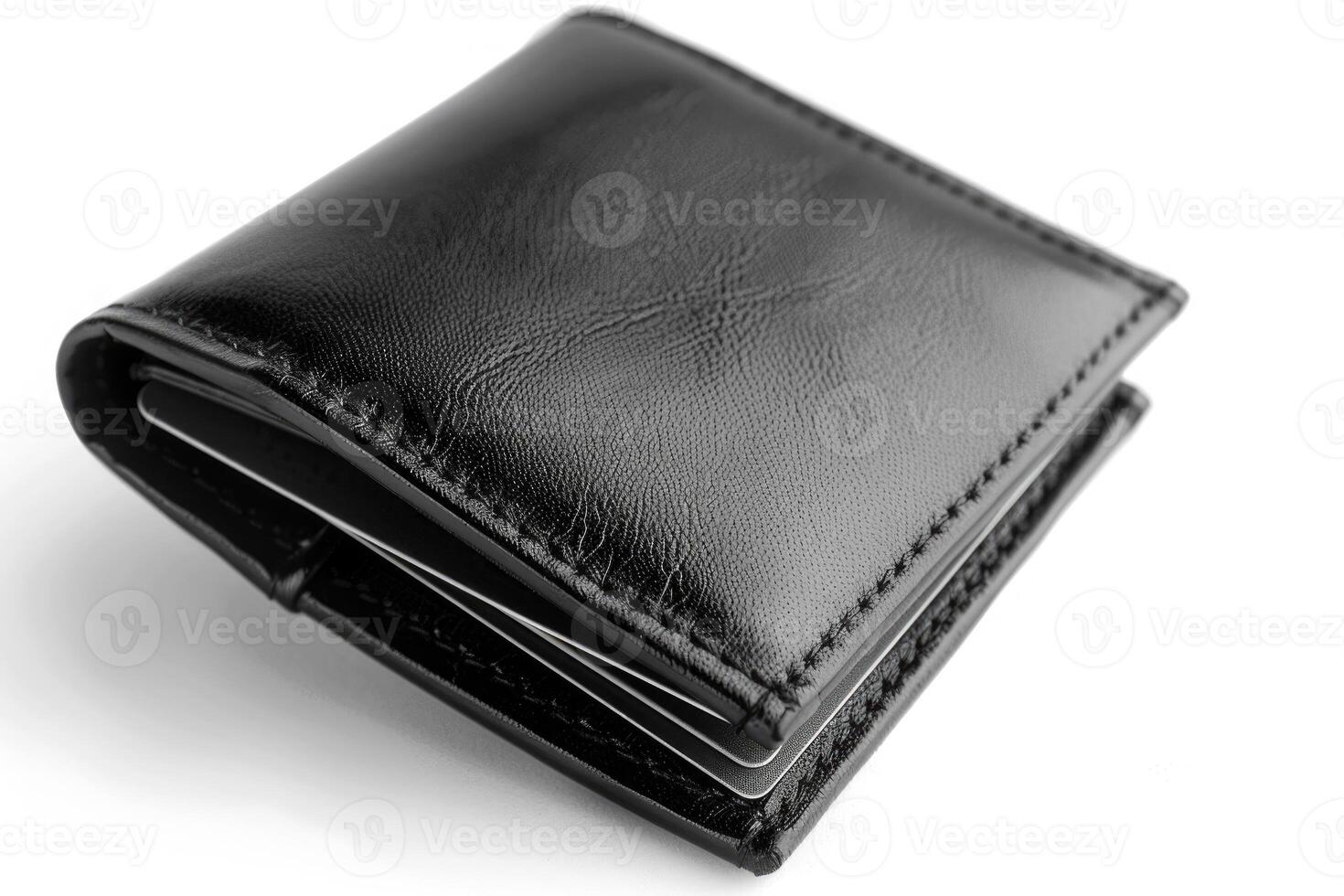 A black leather wallet isolated on a white background. photo