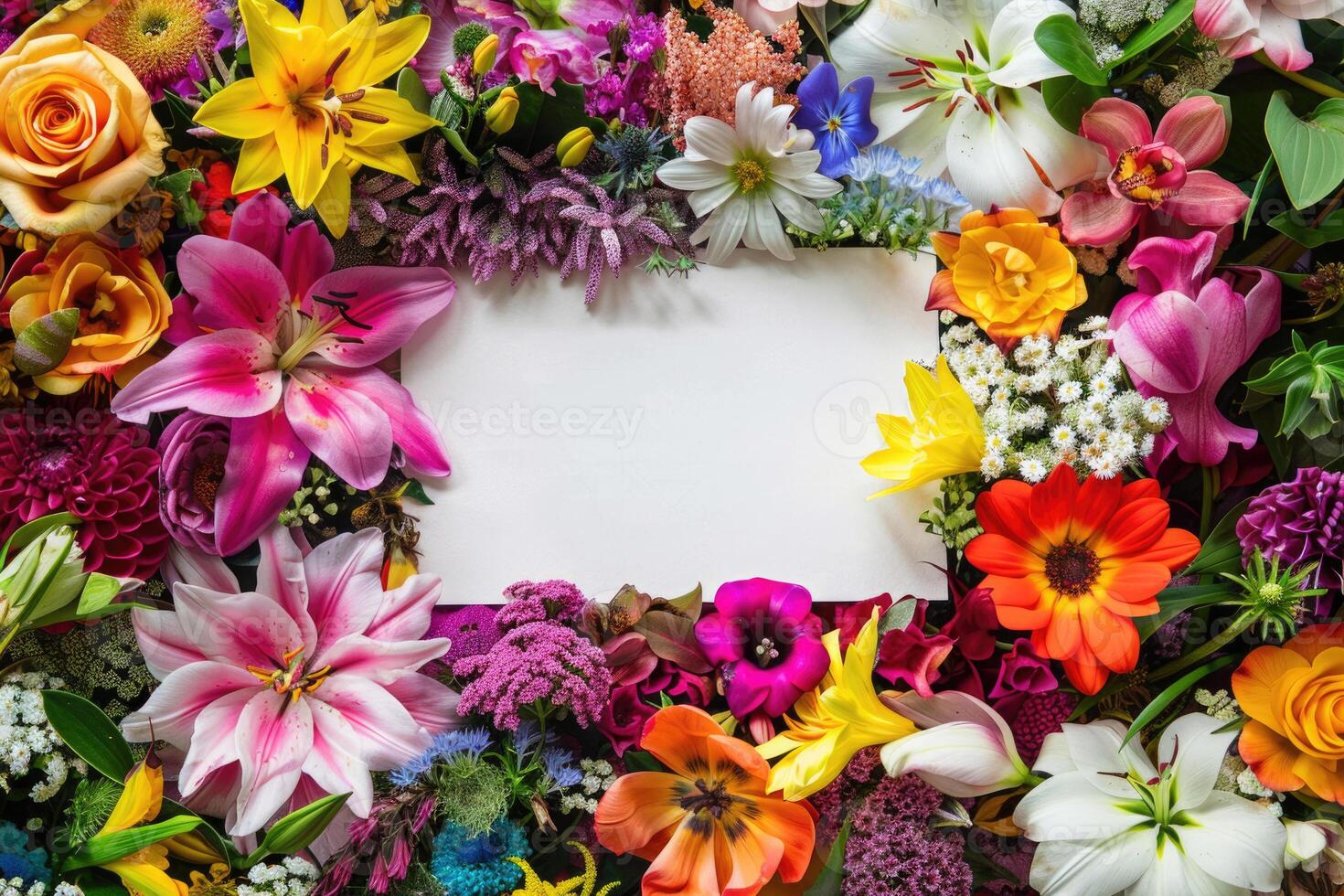A vibrant floral banner with a blank space for design. photo