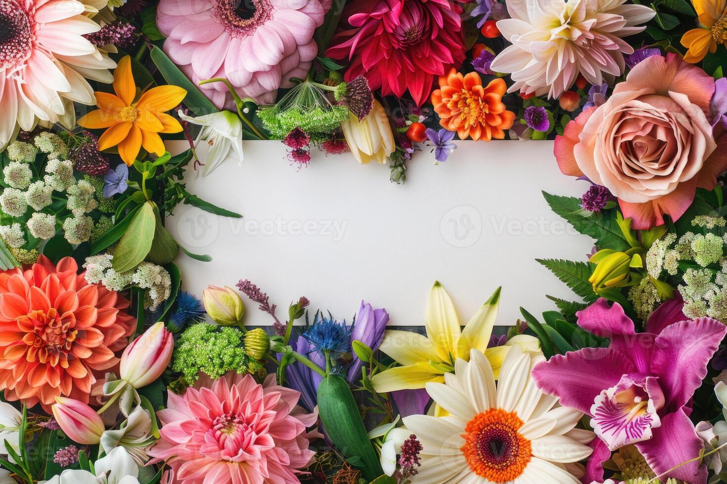 A vibrant floral banner with a blank space for design. photo