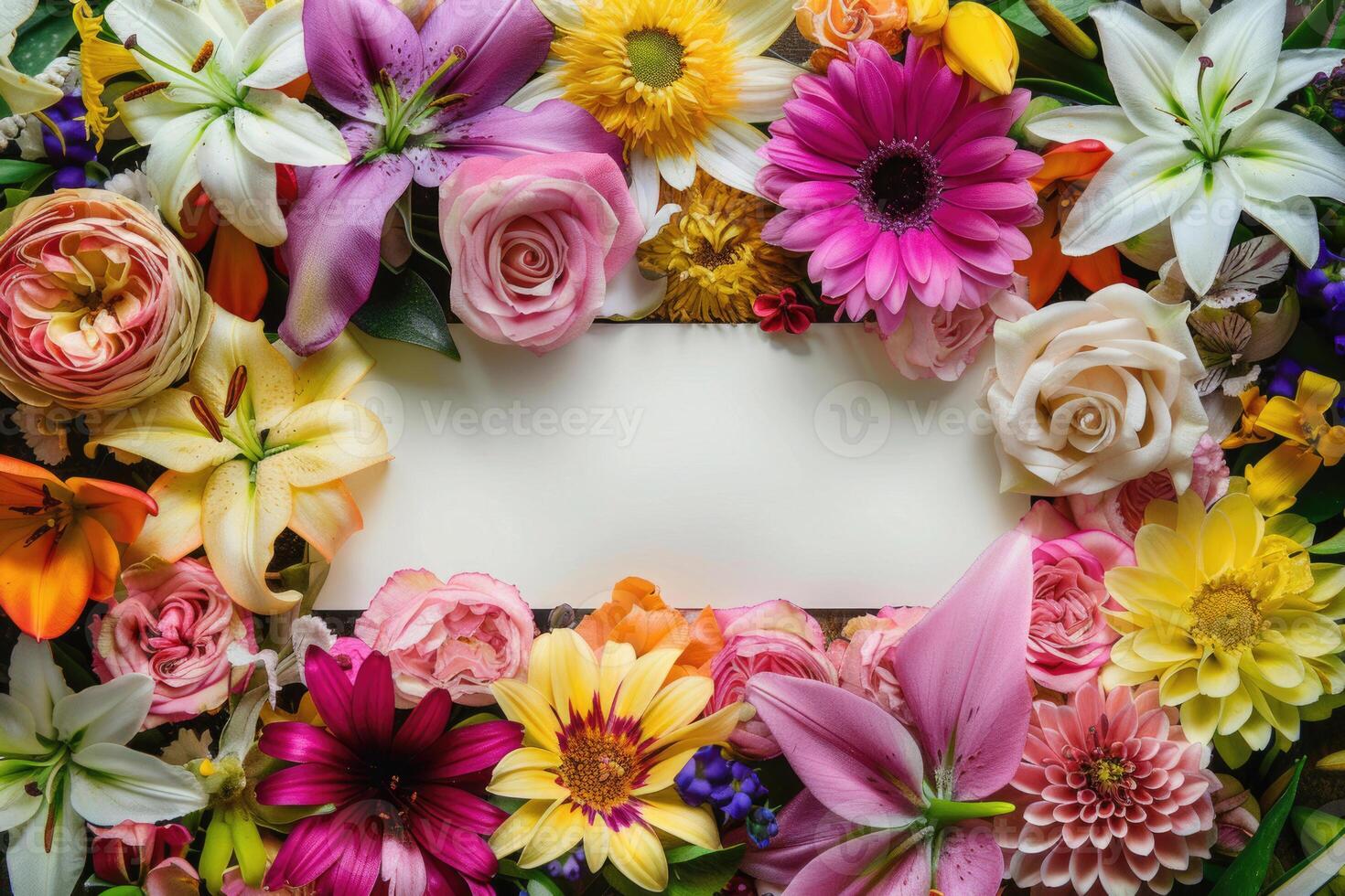 A vibrant floral banner with a blank space for design. photo
