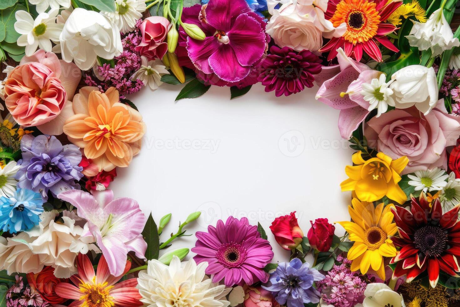 A vibrant floral banner with a blank space for design. photo
