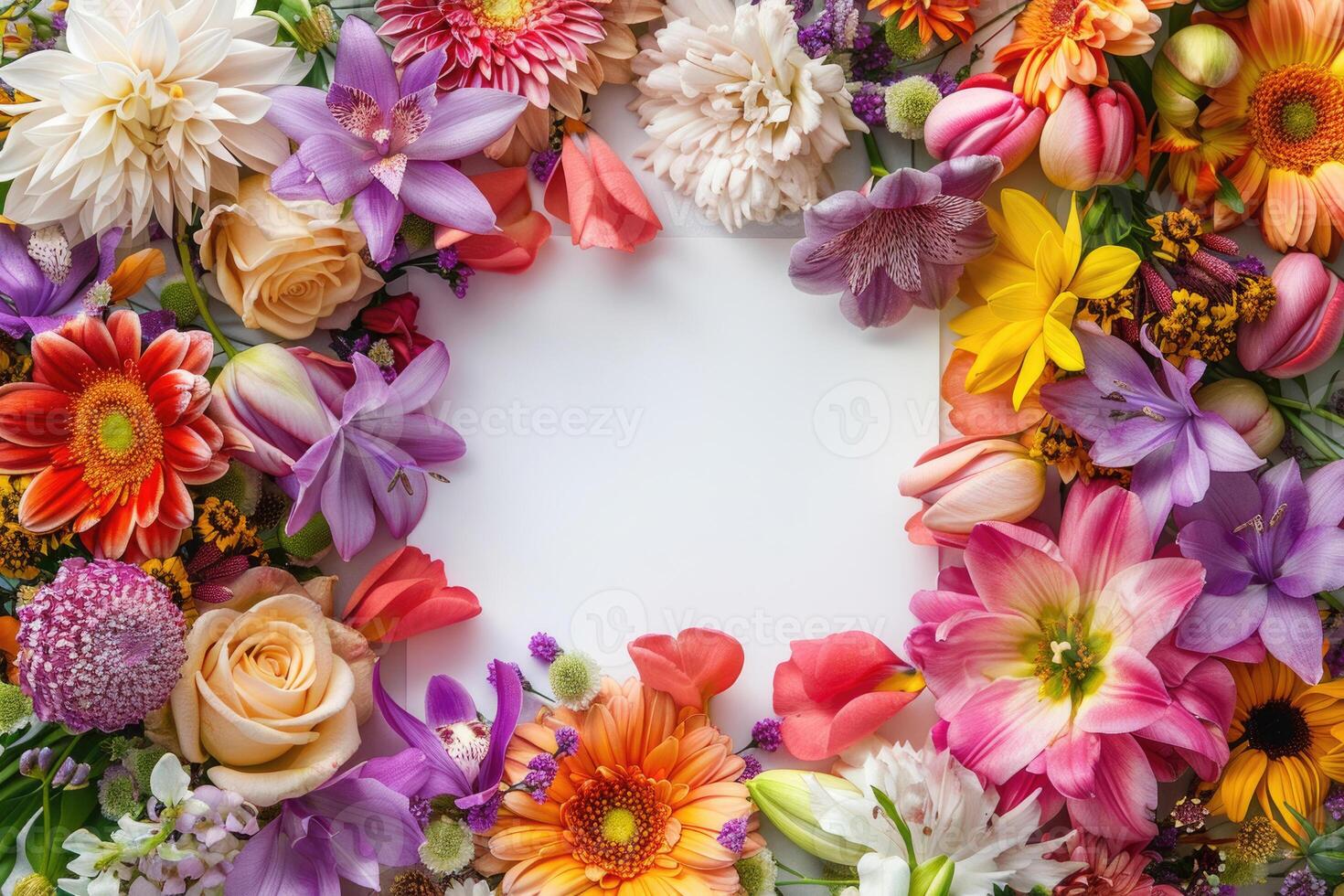 A vibrant floral banner with a blank space for design. photo