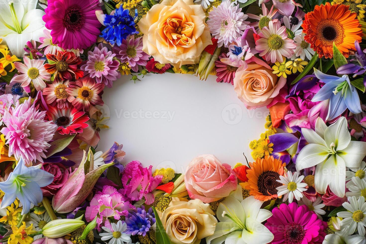 A vibrant floral banner with a blank space for design. photo