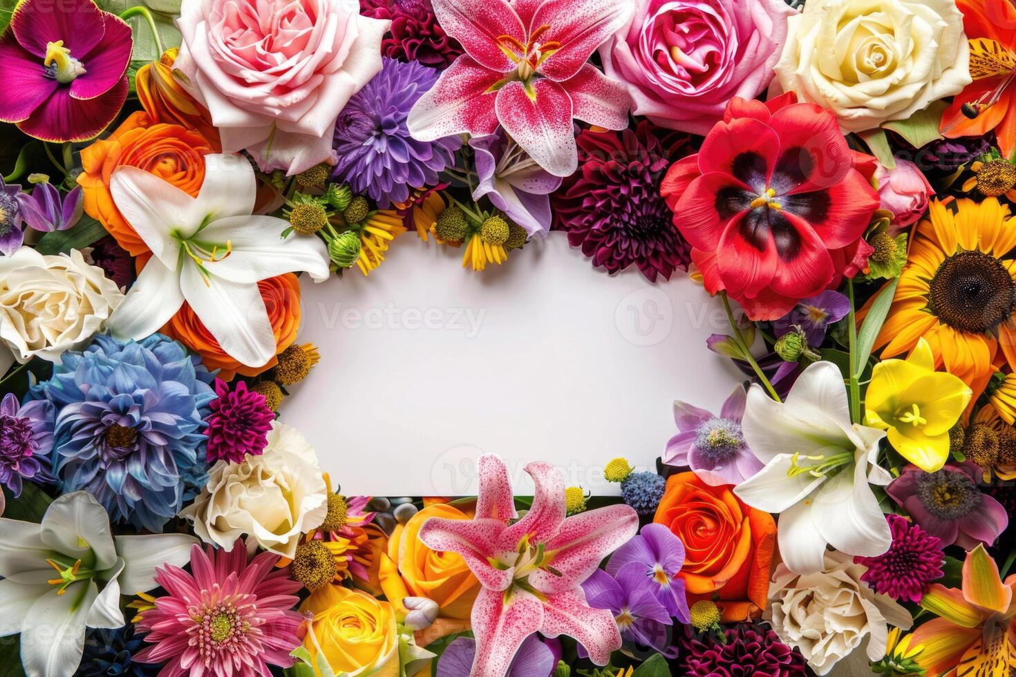 A vibrant floral banner with a blank space for design. photo
