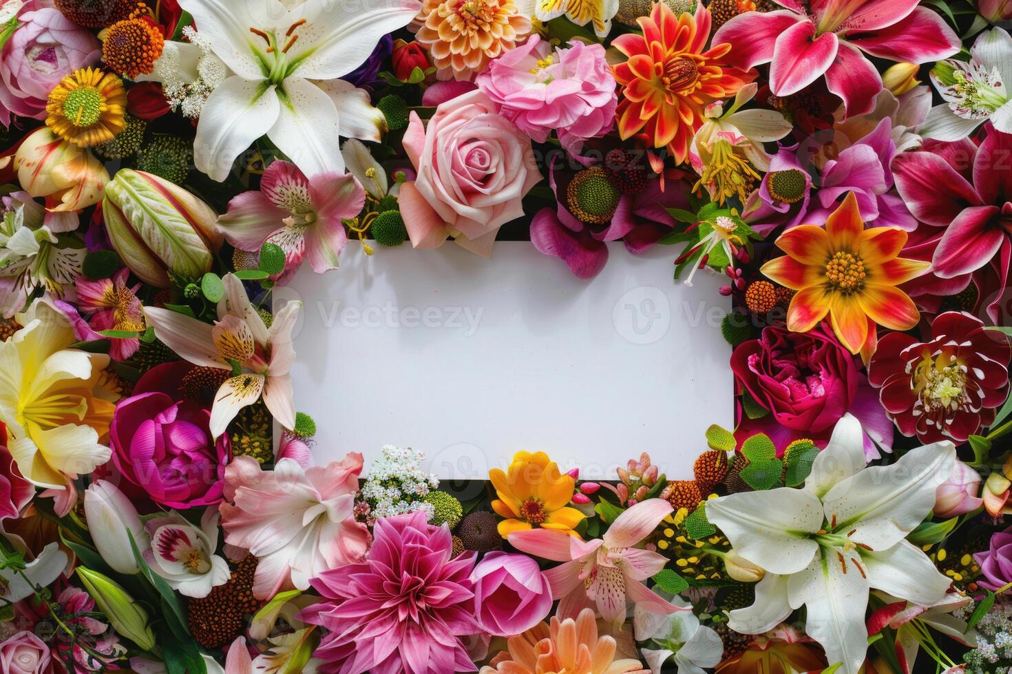 A vibrant floral banner with a blank space for design. photo