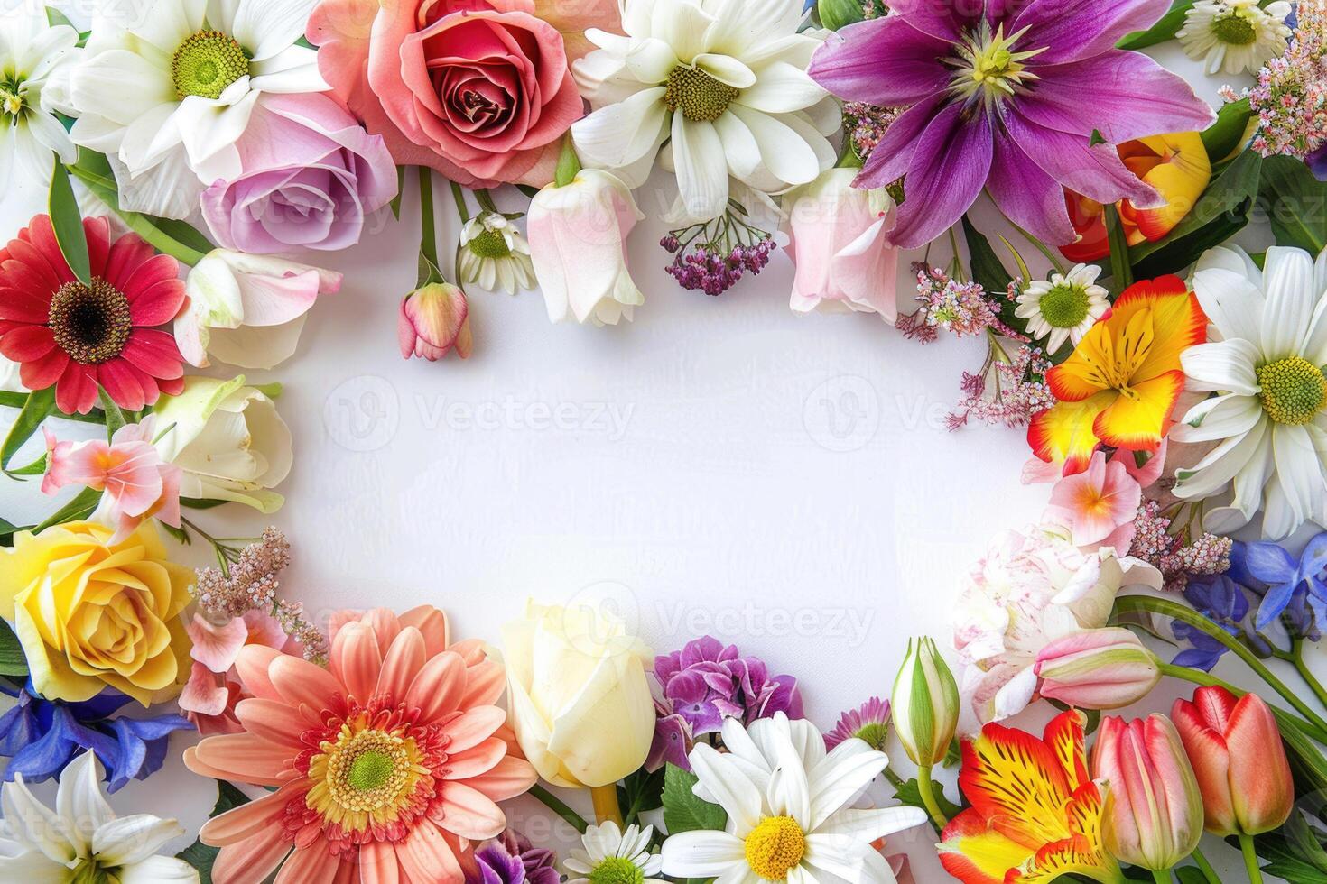 A vibrant floral banner with a blank space for design. photo