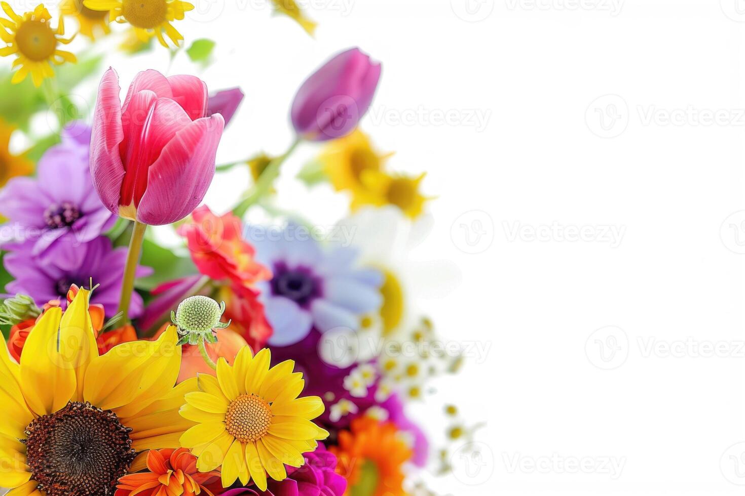 Small vibrant flower bouquet with empty space on the right. photo