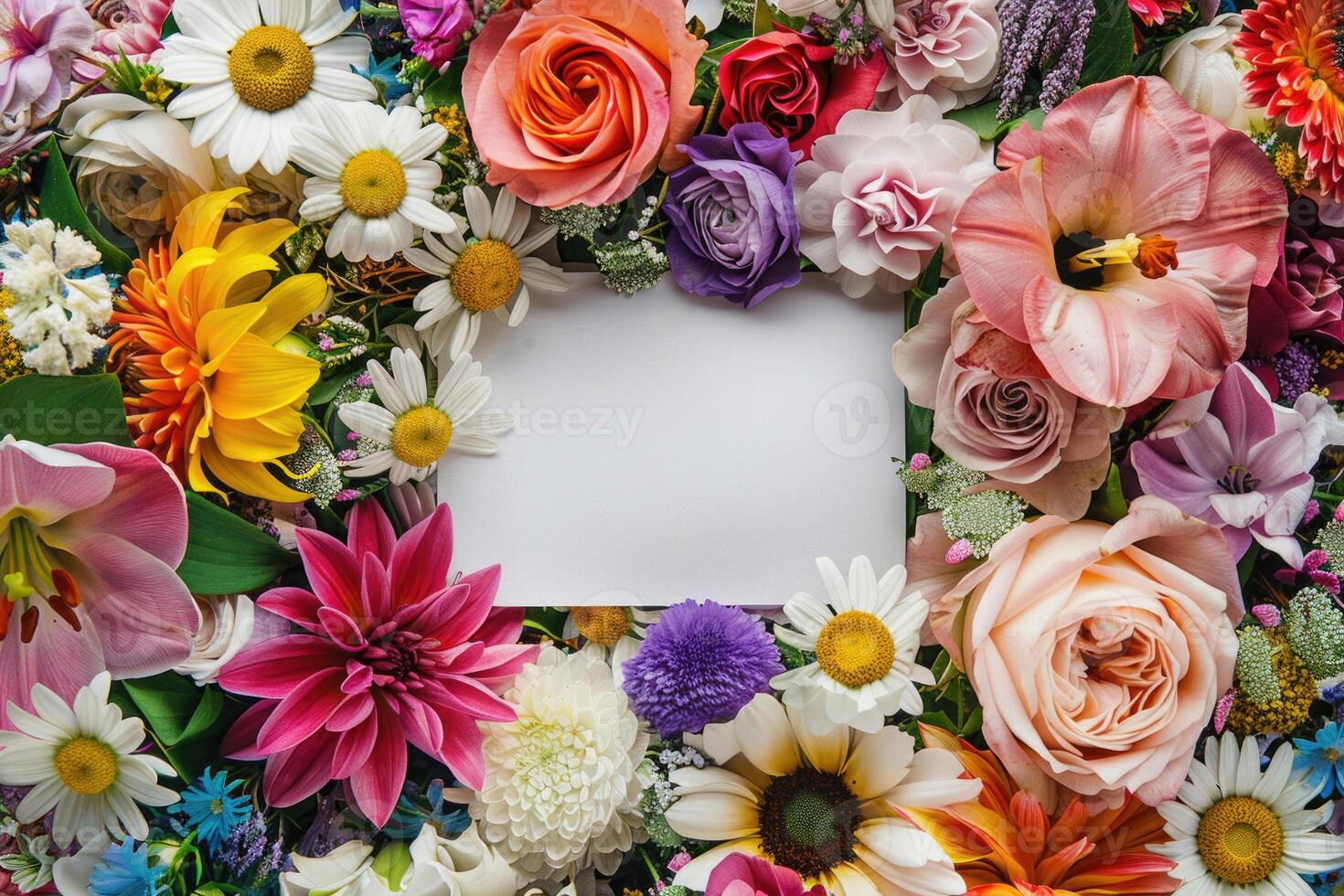 A vibrant floral banner with a blank space for design. photo