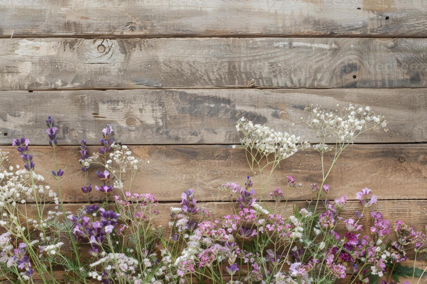 Rustic small flower bouquet with empty space on top. photo