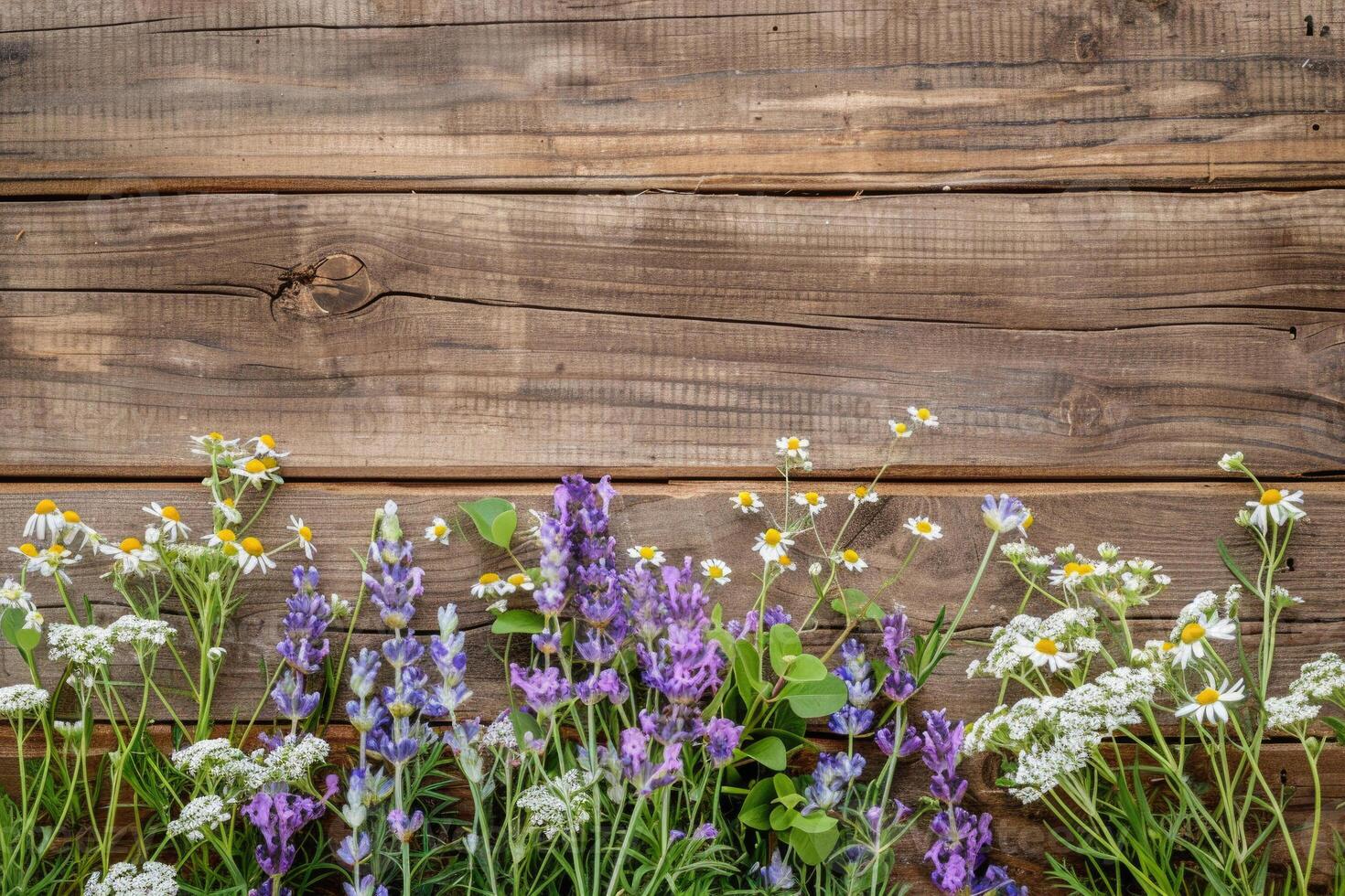 Rustic small flower bouquet with empty space on top. photo