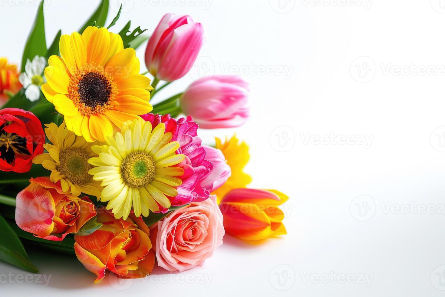 Small vibrant flower bouquet with empty space on the right. photo