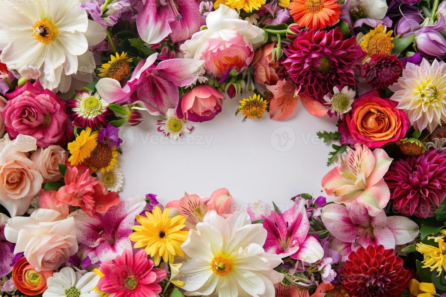 A vibrant floral banner with a blank space for design. photo