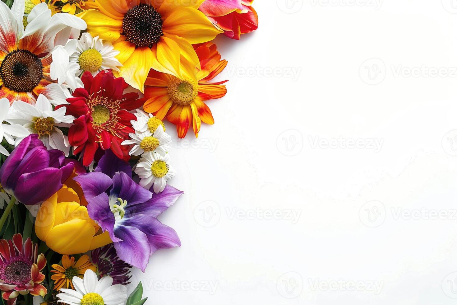 Small vibrant flower bouquet with empty space on the right. photo