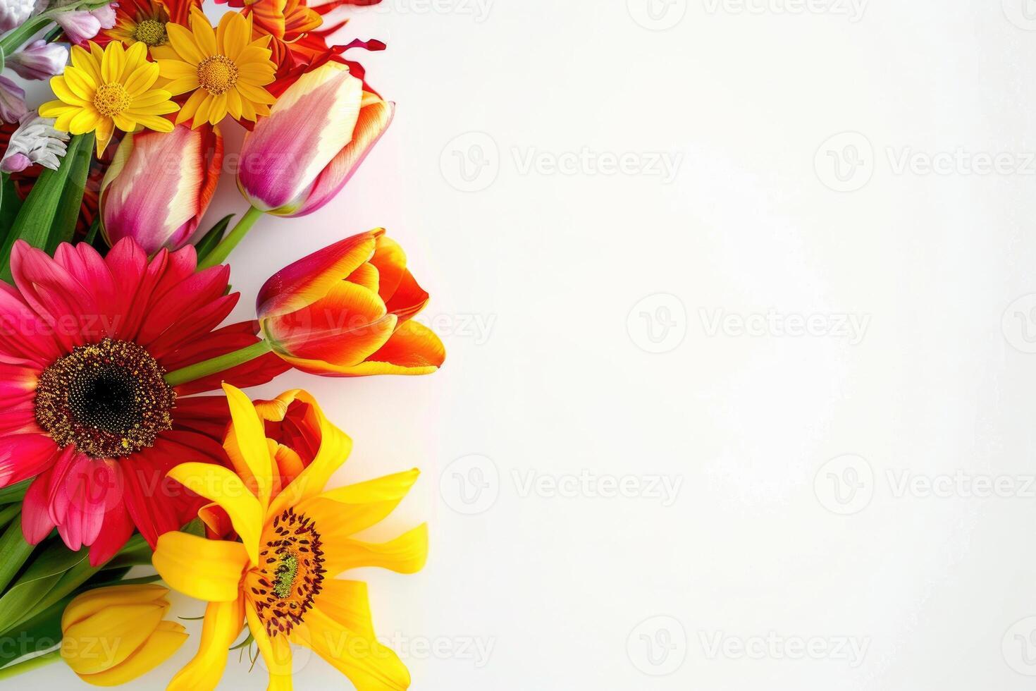 Small vibrant flower bouquet with empty space on the right. photo