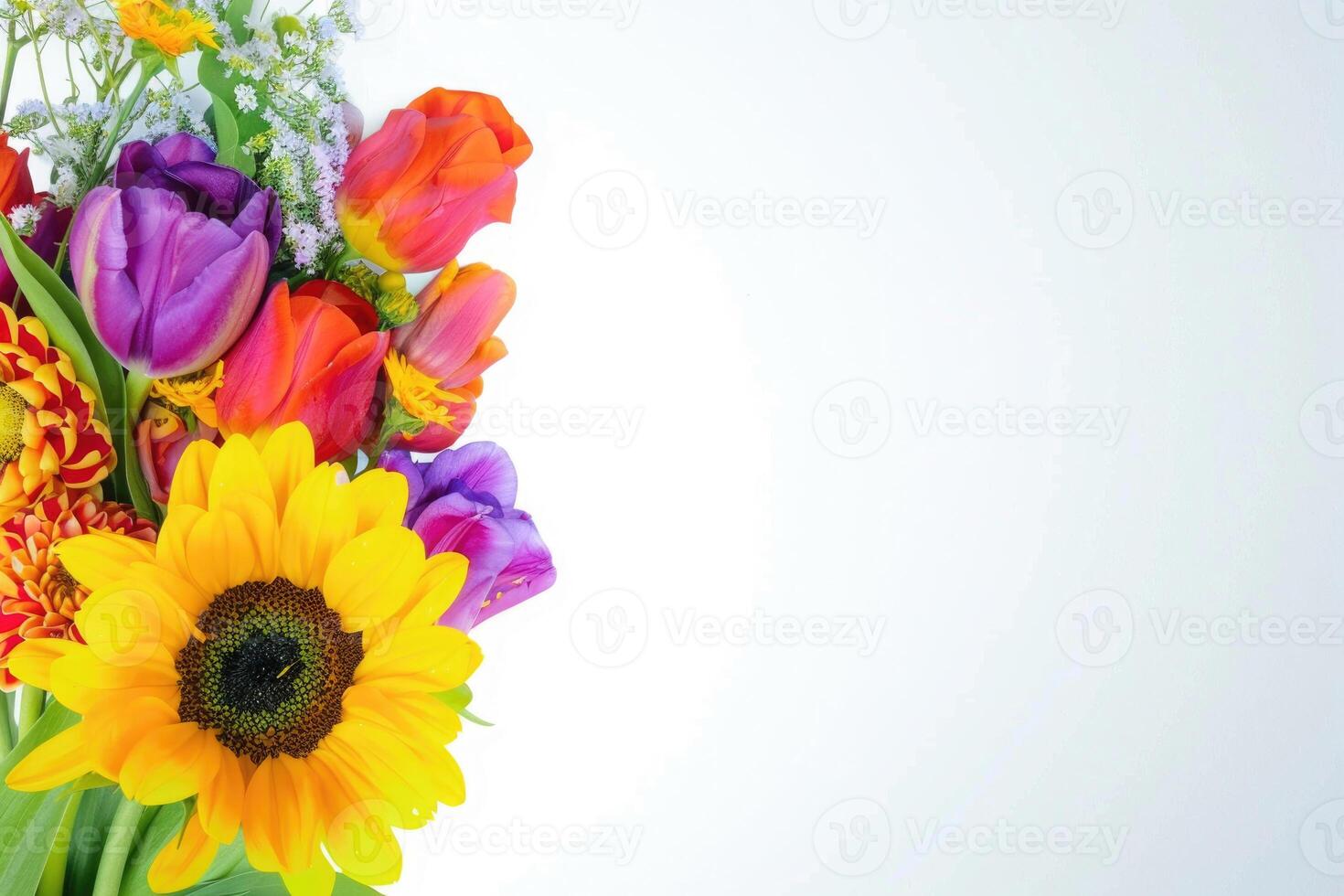 Small vibrant flower bouquet with empty space on the right. photo