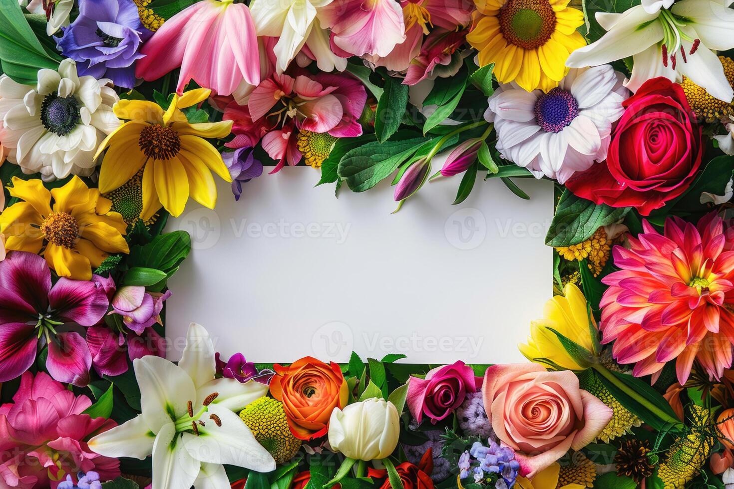 A vibrant floral banner with a blank space for design. photo