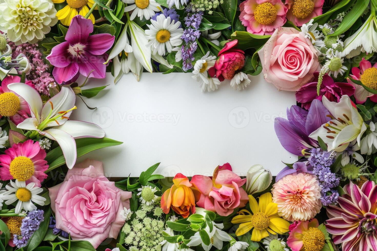 A vibrant floral banner with a blank space for design. photo