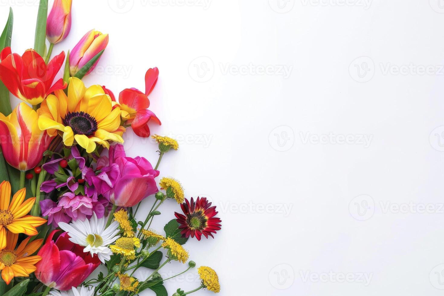 Small vibrant flower bouquet with empty space on the right. photo