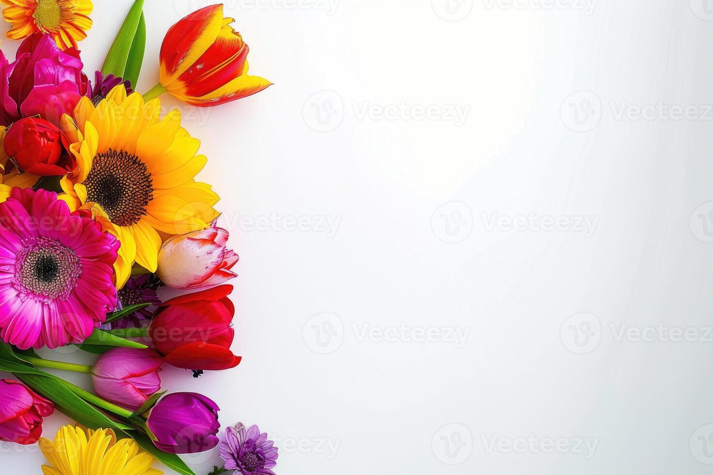 Small vibrant flower bouquet with empty space on the right. photo