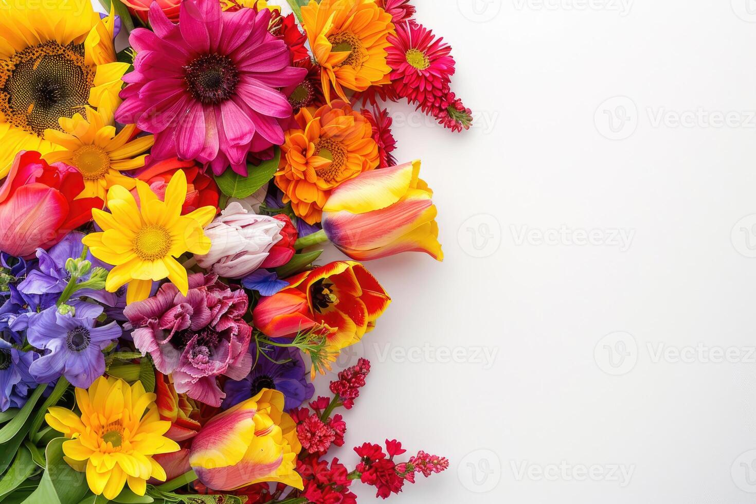 Small vibrant flower bouquet with empty space on the right. photo