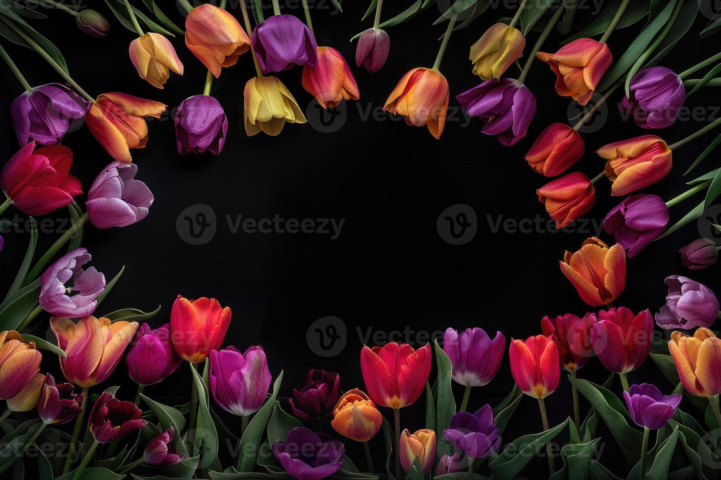Tulip border with blank space. photo