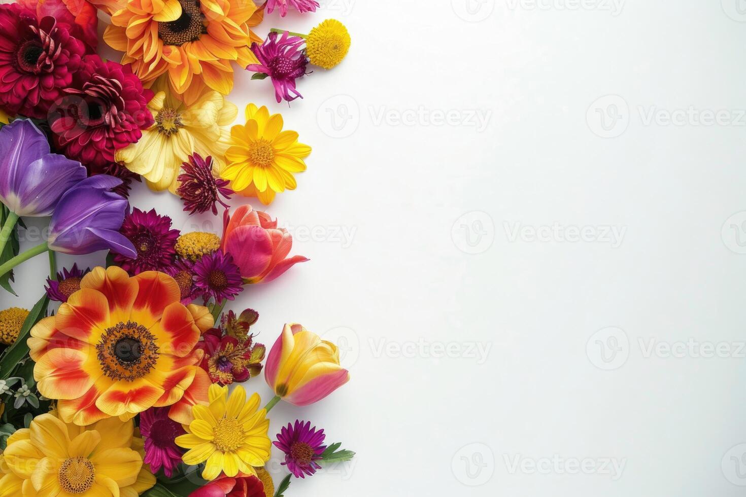 Small vibrant flower bouquet with empty space on the right. photo