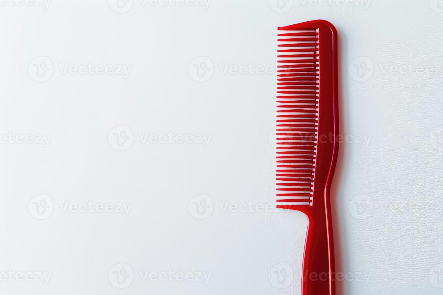 A red plastic comb isolated on a white background. photo