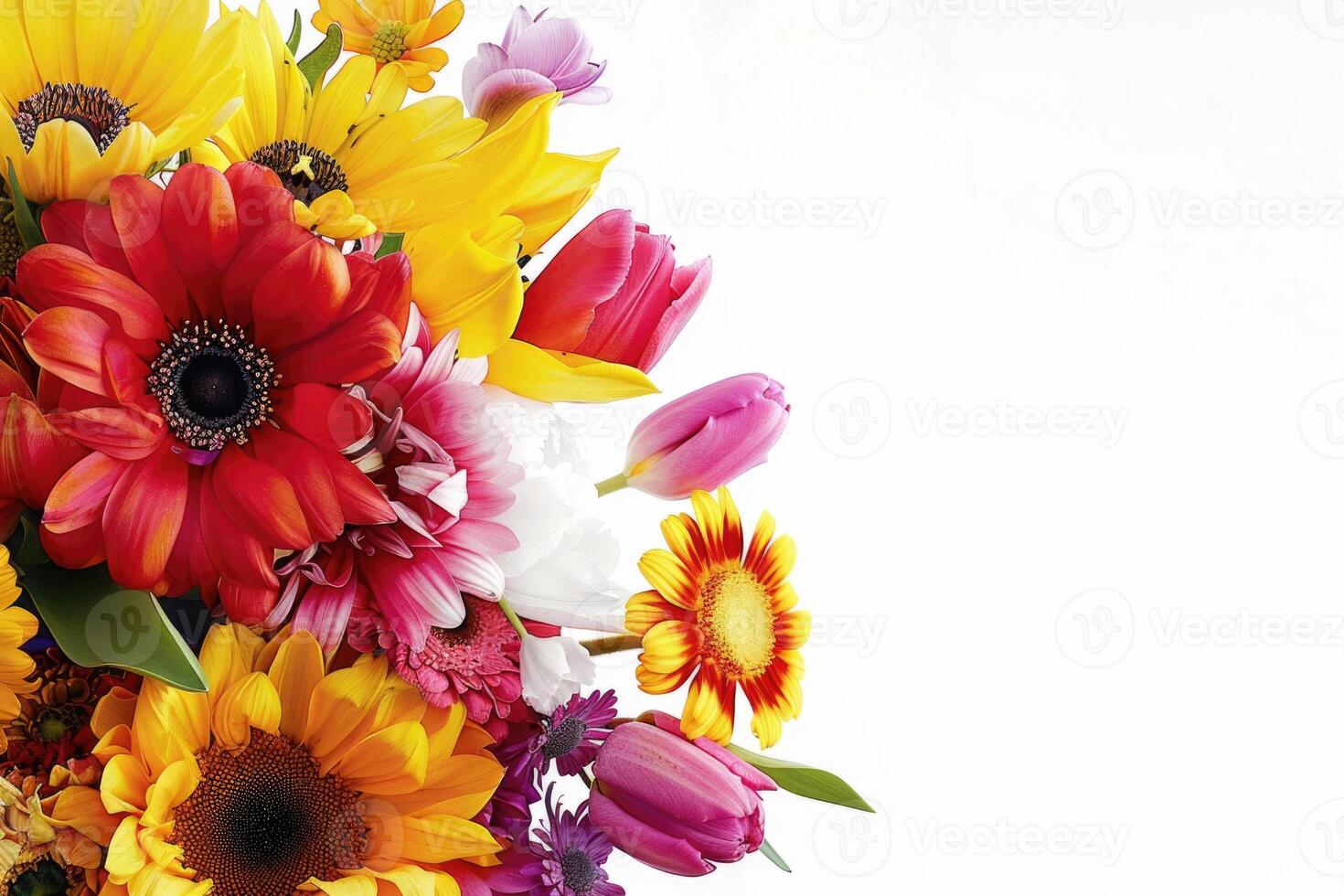 Small vibrant flower bouquet with empty space on the right. photo