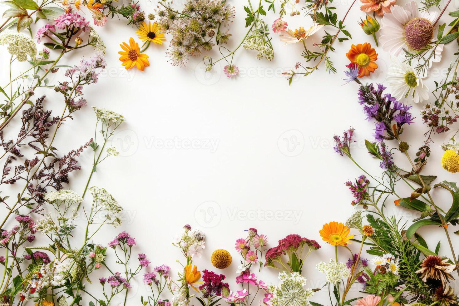 A rustic floral banner with an empty space for design elements. photo