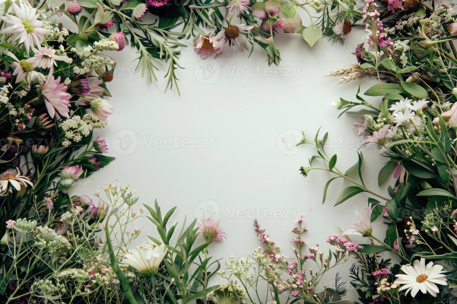 A rustic floral banner with an empty space for design elements. photo
