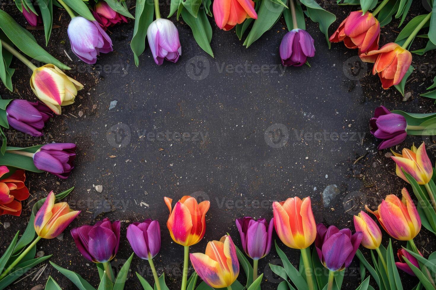 Tulip border with blank space. photo